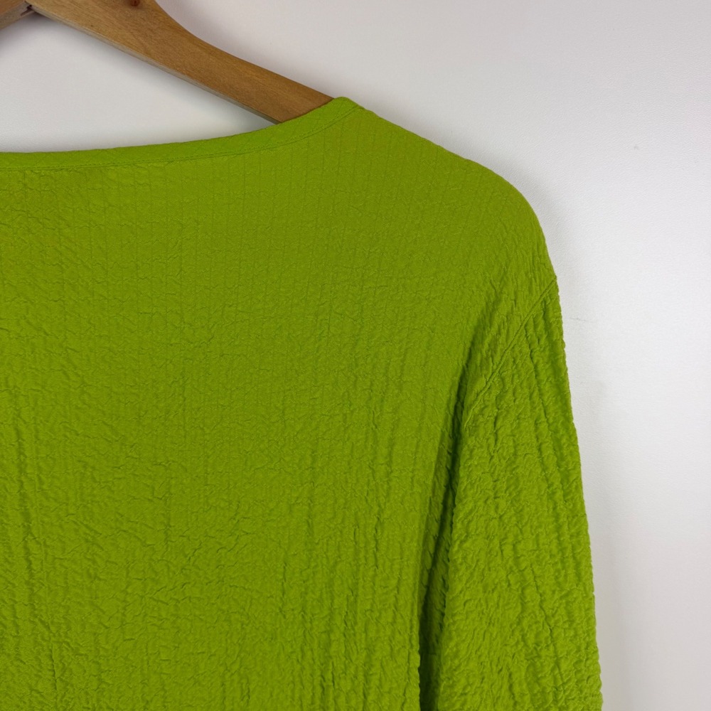 Ali Miles Womens Lime Green Textured Button Accent Roll Tab Sleeve Tunic Top L - Picture 3 of 9